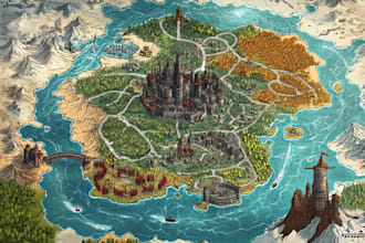 illustrate fantasy map and rpg battle map design for dnd and ttrpg