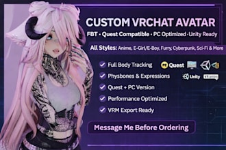 do vrchat avatar commission anime vrc avatar fbt furry nsfw 3d model vr characte