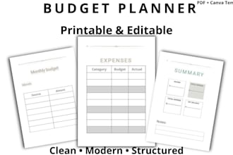 create a printable budget planner PDF and canva template