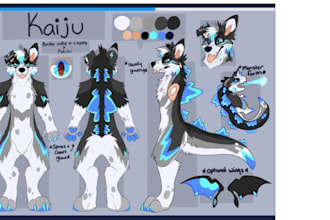 draw a professional furry ref sheet fursona reference sheet and anthro character