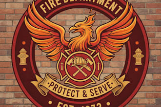 design a strong and heroic firefighter logo for your brand