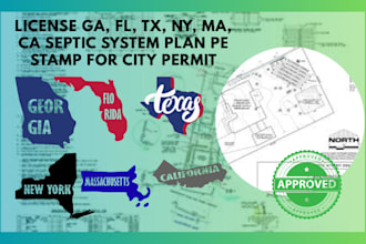 license ga, fl, tx, ny, ma, ca septic system plan pe stamp for city permit