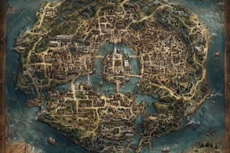 illustrate unique fantasy world map design for games campaigns fiction