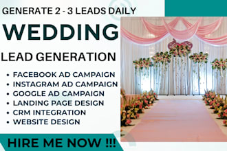 provide exclusive wedding leads, wedding facebook ads, google ads, video ads