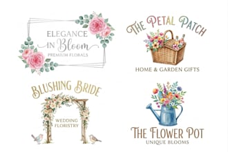 design a custom floral, flower, hand drawn, art, garden logo