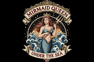 design a vintage mermaid logo for brand, tattoo, brewery or nautical business