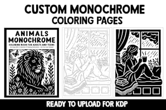 design unique monochrome coloring pages for KDP and print