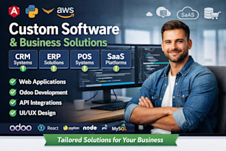 develop custom software, web apps, CRM, erp, odoo, pos system and saas platforms