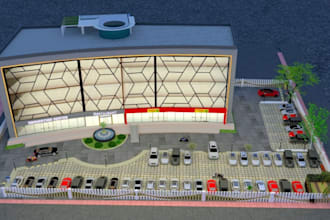 render3d shopping mall exterior,parking lot design,convention center,retail shop