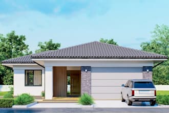 showcase 3d single family homes,farmhouse replan, interior area,landscape render