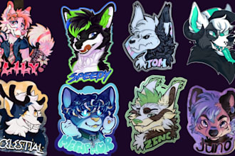 draw furry ych, furry art, fursona headshot, furry badge stickers or emote pack