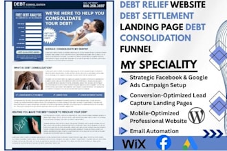 get debt relief website debt settlement landing page debt consolidation funnel