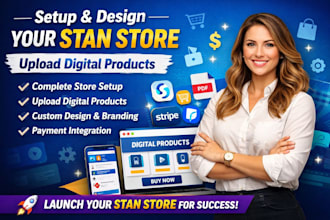 setup and design stan store and upload digital products for your stan store