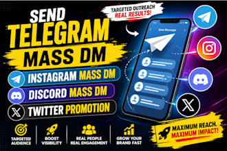 send telegram mass dm, instagram mass dm, discord mass dm, twitter promotion