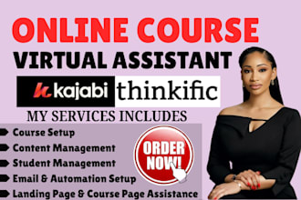 online course virtual assistant for kajabi thinkific course setup and management