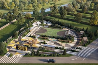 render recreational site plan, visualize modern parks, landscape layout design