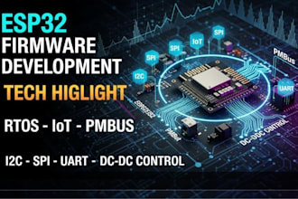 develop esp32 firmware with rtos, iot, i2c, spi pmbus uart and dc dc control