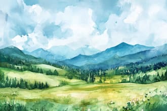 illustrate a watercolor landscape illustration