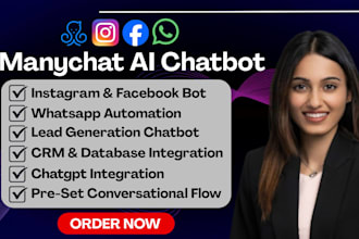 build ai chatbot for instagram, facebook and whatsapp with manychat