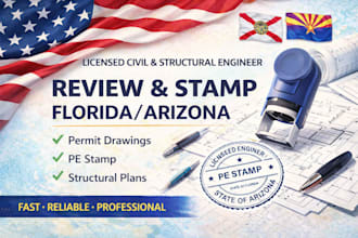 review stamp as licensed civil and structural engineer in florida and arizona