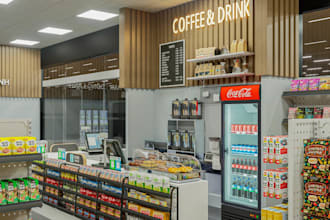 renovate 3d convenience store,retail hub,indoor mini mart,counter space render