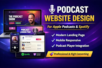 design professional podcast website, landing page for apple podcasts and spotify