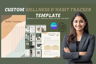 editable wellness, mindfulness  habit tracker templates for print  canva