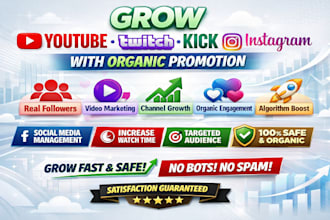 grow youtube twitch kick instagram with organic promotion facebook management