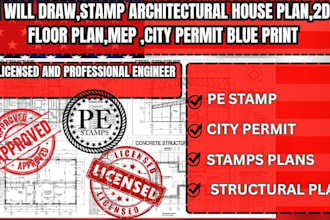 draw,stamp architectural house plan,2d floor plan,mep ,city permit blue print