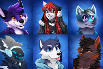 draw furry pfp, furry art, avatar, icon fursona furry ref sheet
