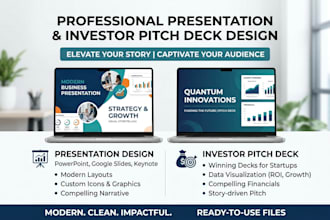 design a powerful investor pitch deck, presentation design that gets funded