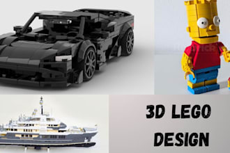 design 3d lego model, car, house, minifigure, ship, pdf and manual instructions