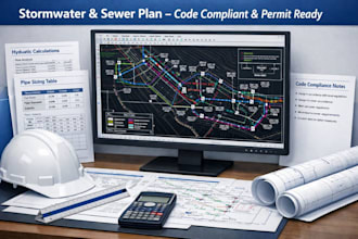 design stormwater drainage plan and code compliant sewer plumbing