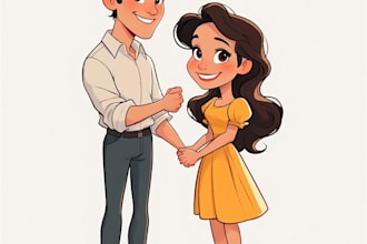 illustrate a romantic family couple portrait
