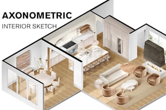 draw an axonometric interior sketch for interior designers