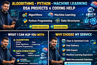 help with algorithms data structures python coding machine learning dsa projects