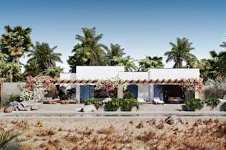 overhaul 3d coastal villa exterior,outdoor lounge,tropical garden,d5 pool render
