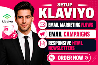 setup klaviyo email marketing flows campaigns and responsive HTML newsletters