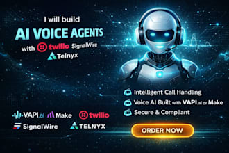 build ai voice agents for twilio signalwire or telynx using vapi ai or make