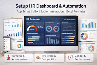 setup hr dashboard, zapier integration excel vba automation, app scripts formula