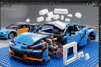 design 3d lego model, lego toy car lego moc minifigure lego bike character