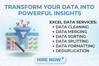 do excel data cleaning, merging, sorting, splitting, formatting, deduplication
