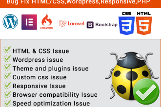 fix HTML, CSS, javascript, jquery, wordpress fix,elementor fix,responsive design