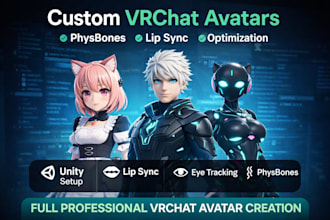 create, customize a professional vrchat avatar with physbones and full rigging