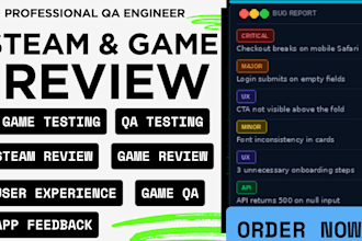 do steam app review game testing playtest QA bug testing saas review feedback