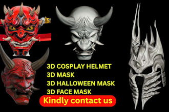 create 3d cosplay helmet, 3d mask, face mask 3d head, 3d armor for 3d printing