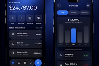 develop fintech mobile app UI UX design finance app, bank app, payment ap