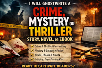 ghostwrite a crime story, mystery or thriller, novel, and ebook, erotic, romance