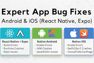 fix react, react native, expo, javascript, typescript, android, ios errors