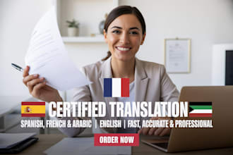 do certified spanish, arabic and french to english translation